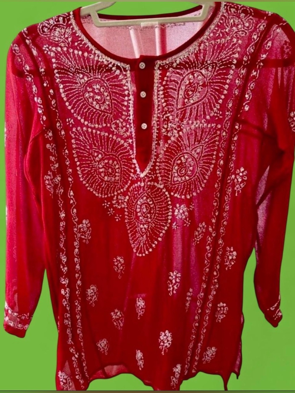 Red Women Tops Red Embroidered Tunic